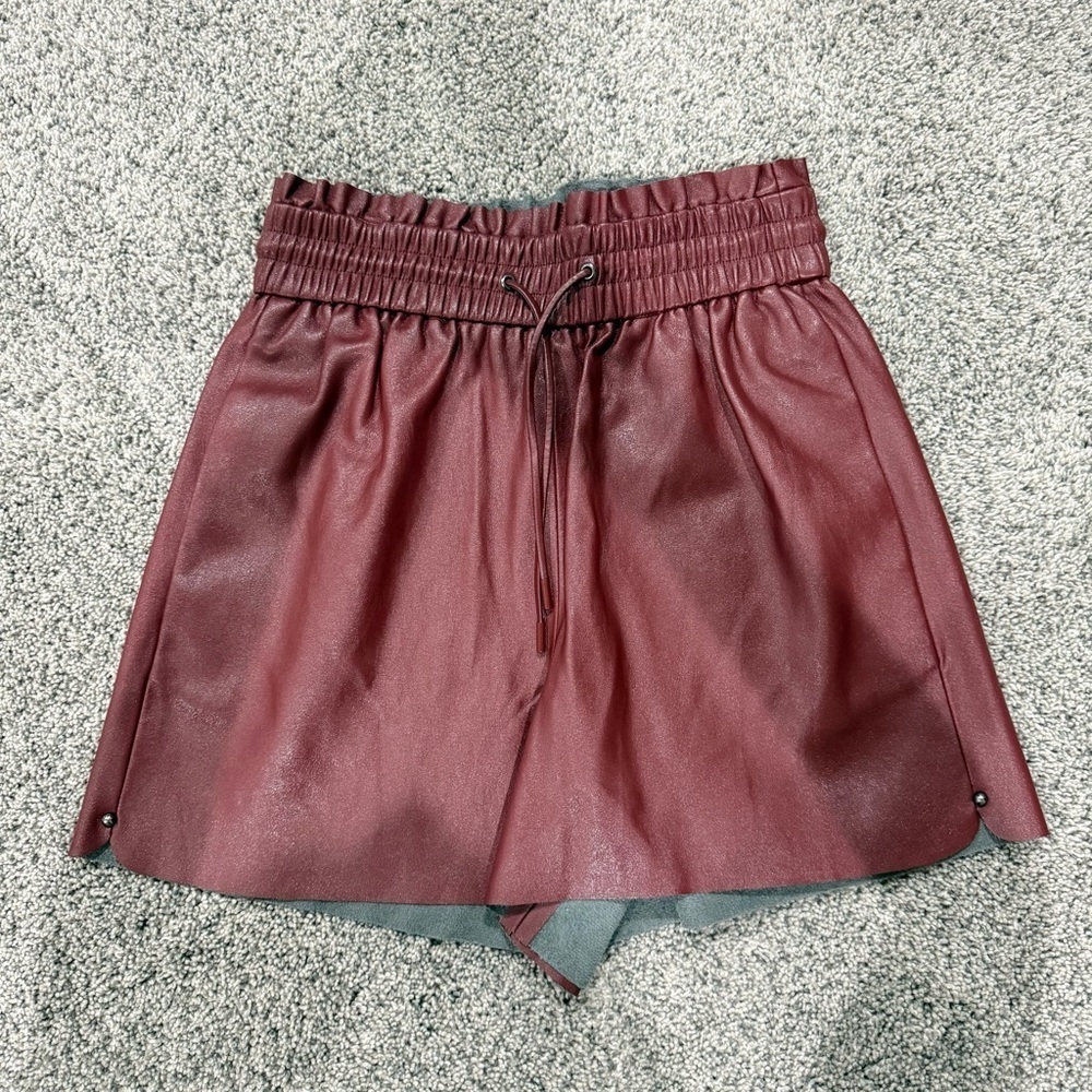 Zara Maroon Faux Leather High Rise Elastic Drawstring Waist Shorts Women’s XS